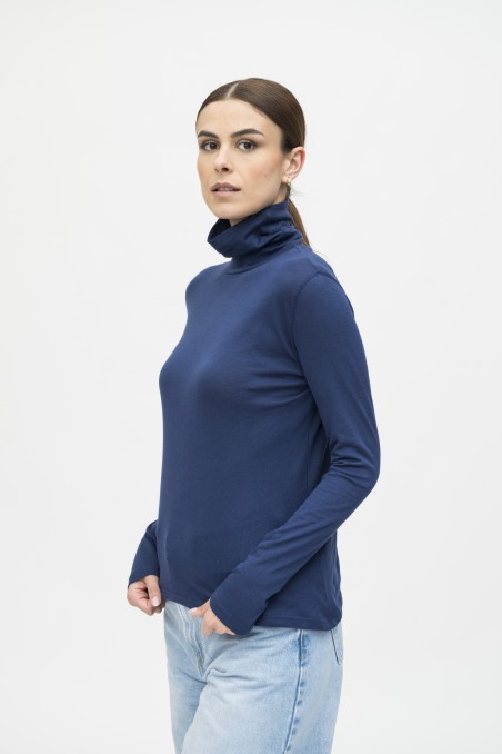 Majestic Filatures | T-shirt dolcevita nera a maniche lunghe in cotone e cashmere