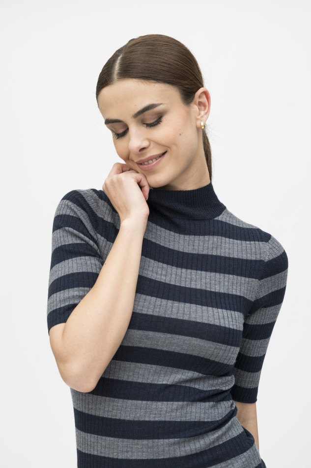 Majestic Filatures | Maglia dolcevita maniche al gomito a costine rigata