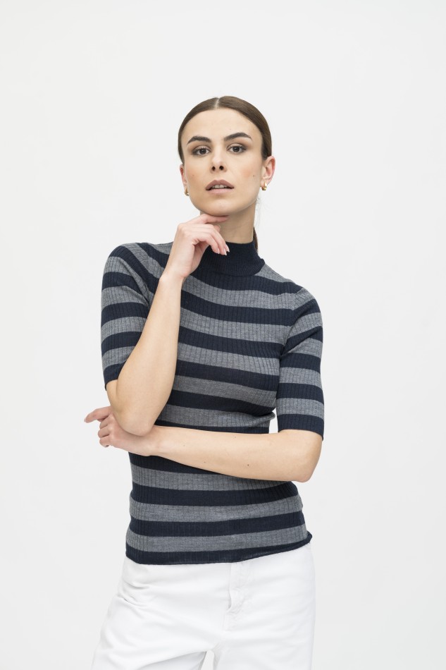 Majestic Filatures | Maglia dolcevita maniche al gomito a costine rigata 2