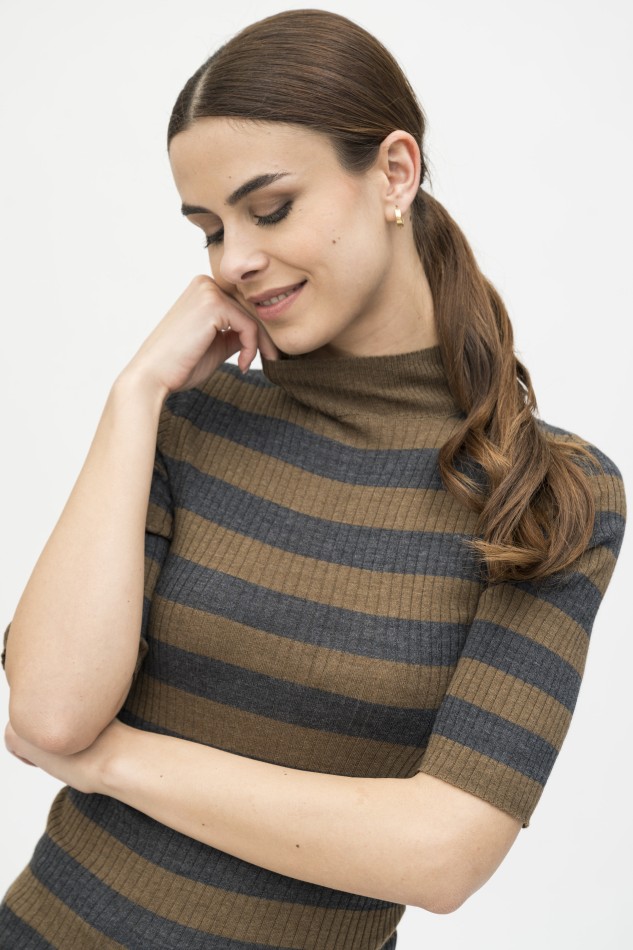 Majestic Filatures | Maglia dolcevita maniche al gomito a costine rigata 2