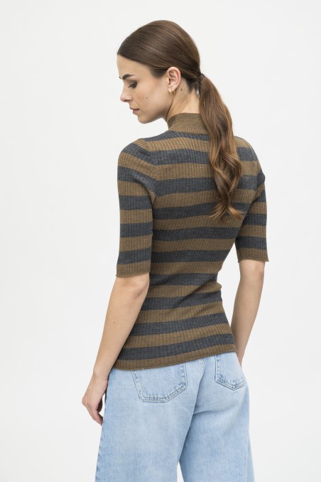 Majestic Filatures | Maglia dolcevita maniche al gomito a costine rigata