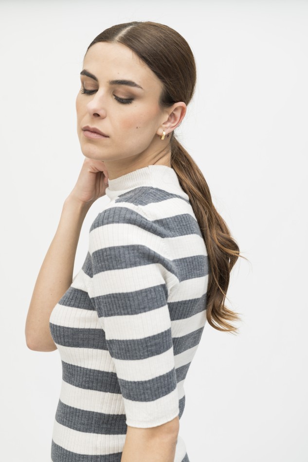 Majestic Filatures | Maglia dolcevita maniche al gomito a costine rigata 2