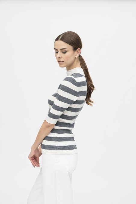 Majestic Filatures | Maglia dolcevita maniche al gomito a costine rigata