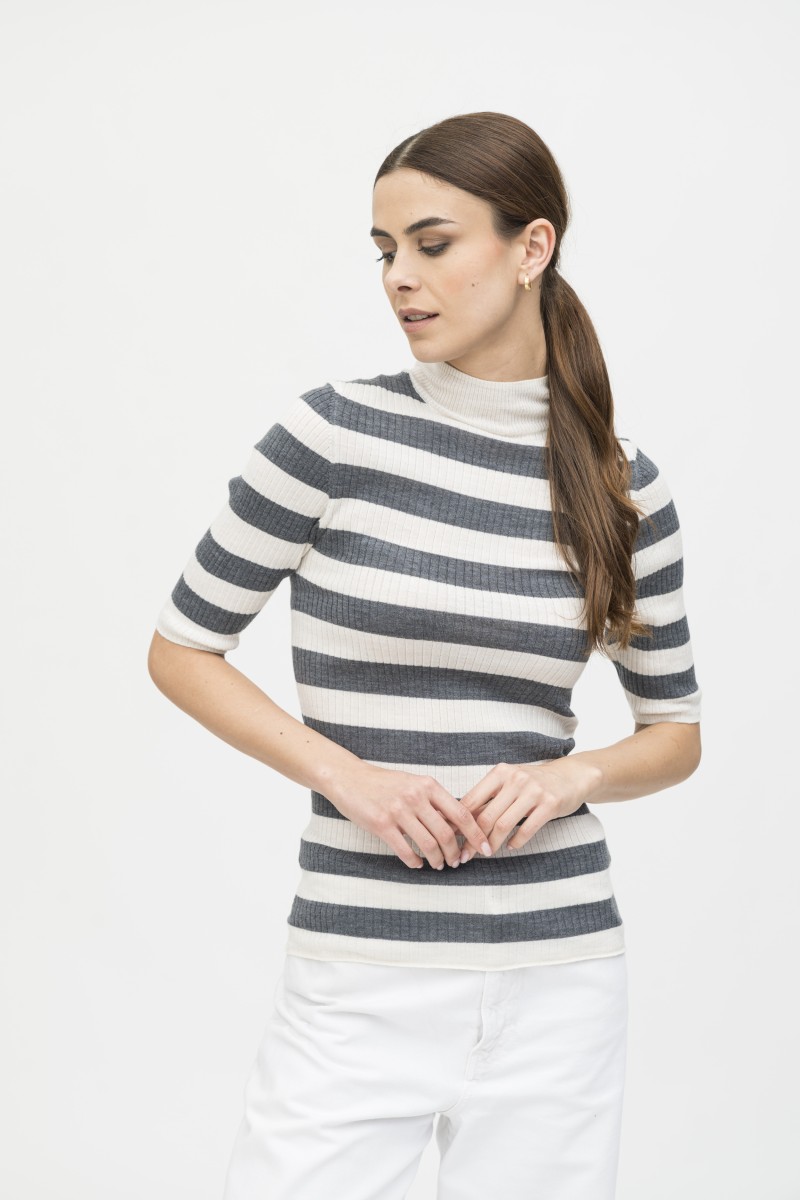 Majestic Filatures | Maglia dolcevita maniche al gomito a costine rigata