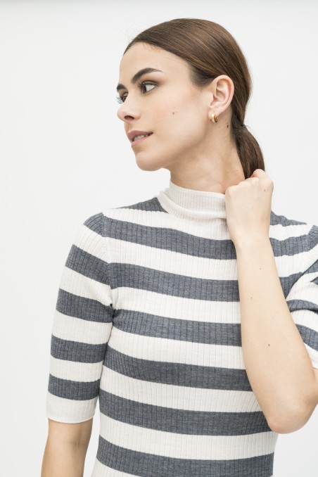 Majestic Filatures | Maglia dolcevita maniche al gomito a costine rigata