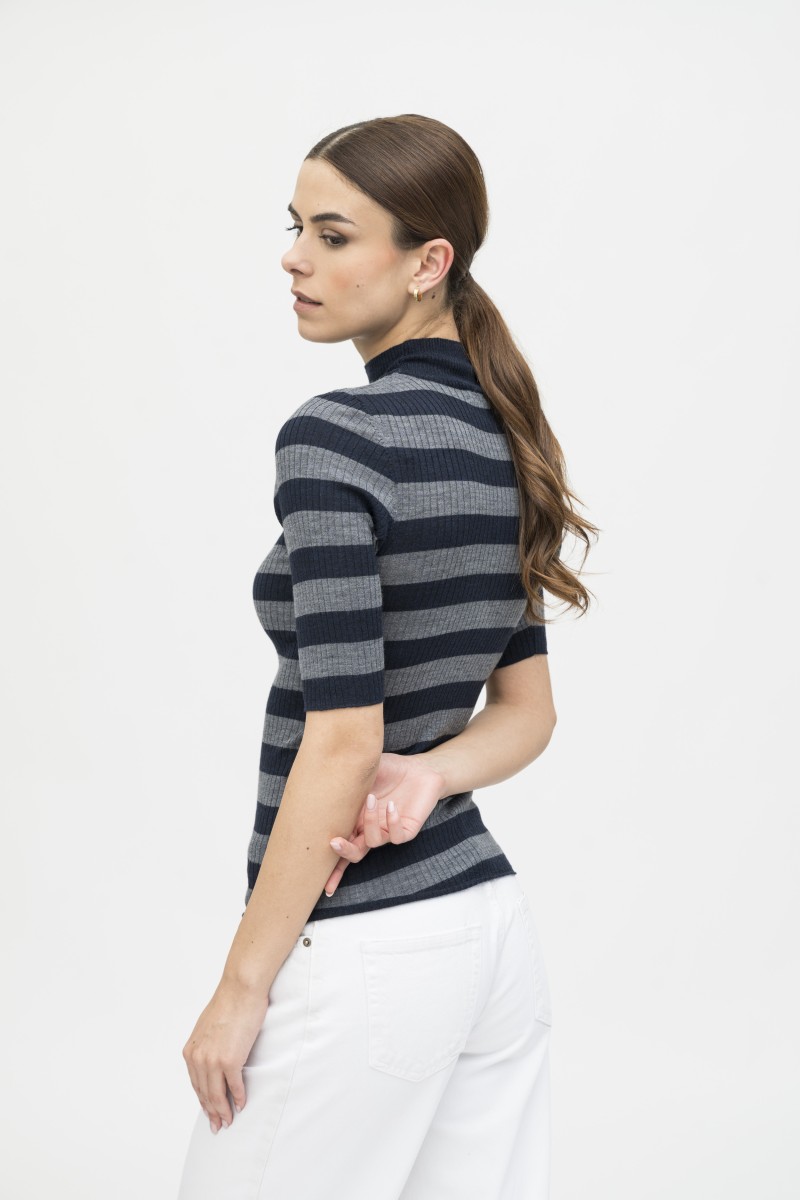 Majestic Filatures | Maglia dolcevita maniche al gomito a costine rigata