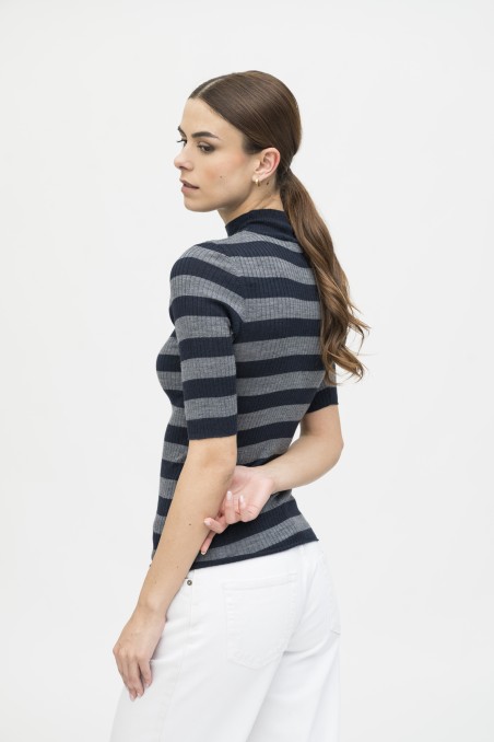 Majestic Filatures | Maglia dolcevita maniche al gomito a costine rigata