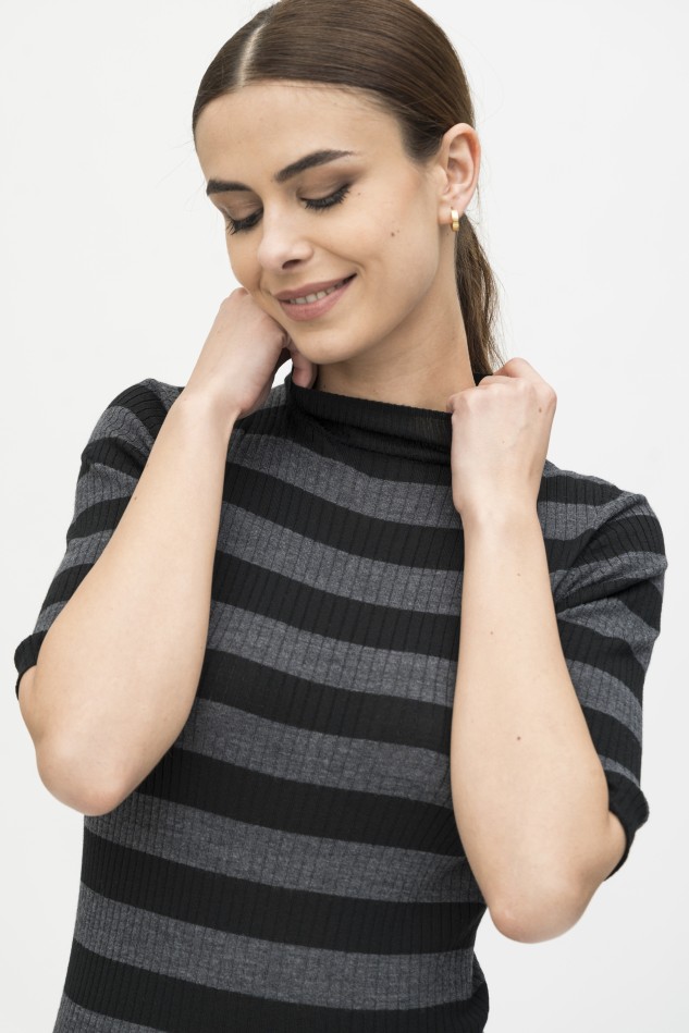 Majestic Filatures | Maglia dolcevita maniche al gomito a costine rigata 2