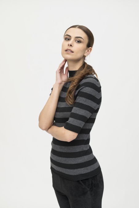 Majestic Filatures | Maglia dolcevita maniche al gomito a costine rigata