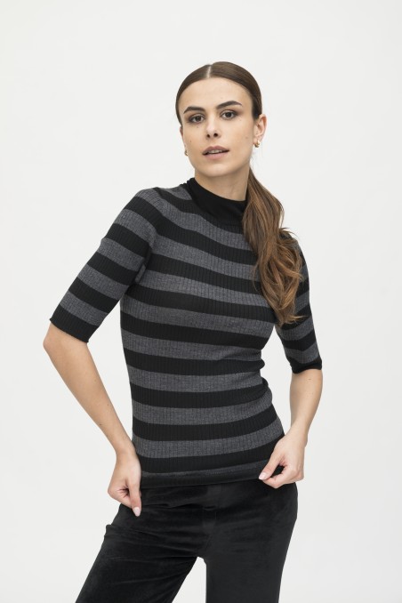 Majestic Filatures | Maglia dolcevita maniche al gomito a costine rigata