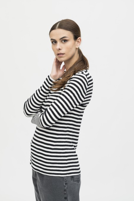 T-shirt a righe in cotone fiammato