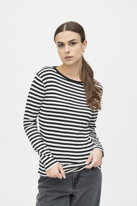 T-shirt a righe in cotone fiammato