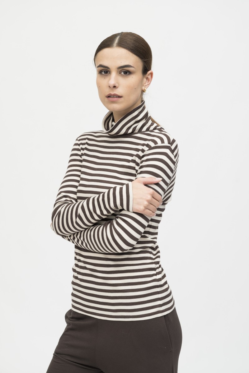 Majestic Filatures |T-shirt dolcevita rigata in lyocell