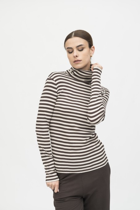 Majestic Filatures |T-shirt dolcevita rigata in lyocell