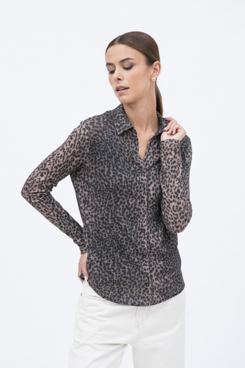 Majestic Filatures | Camicia in cotone e cashmere animalier