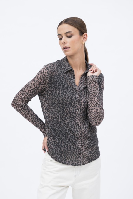 Majestic Filatures | Camicia in cotone e cashmere animalier
