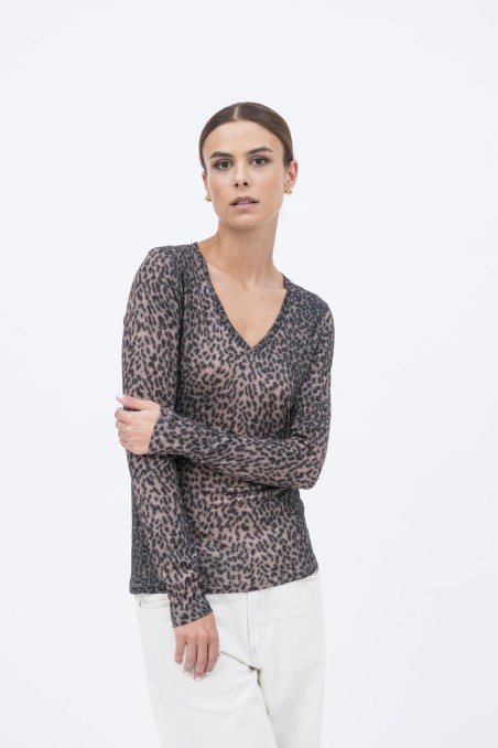 Majestic Filatures | T-shirt in cotone e cashmere animalier