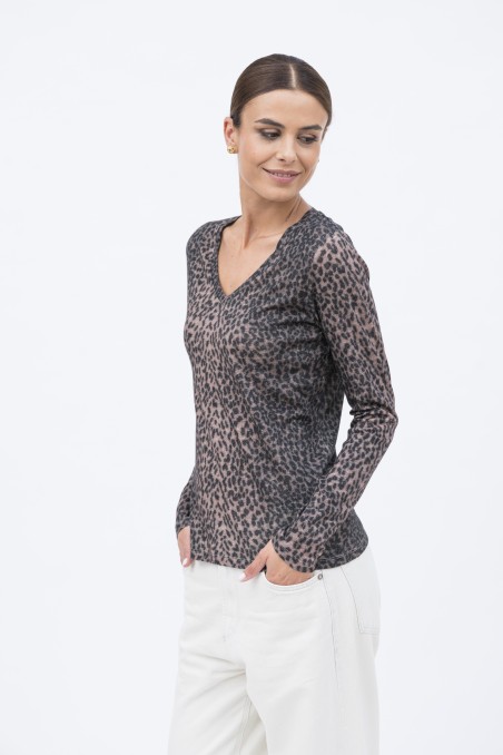 Majestic Filatures | T-shirt in cotone e cashmere animalier
