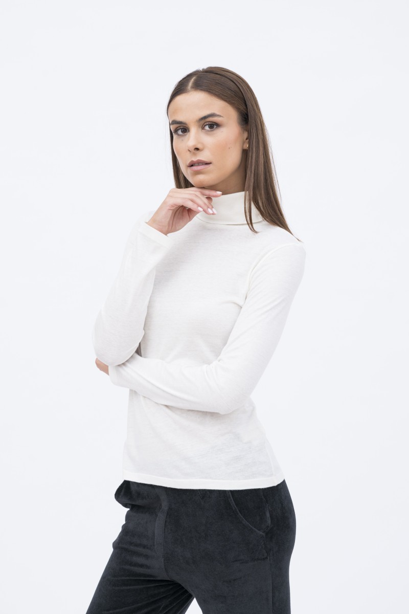 Majestic Filatures | T-shirt dolcevita nera a maniche lunghe in cotone e cashmere