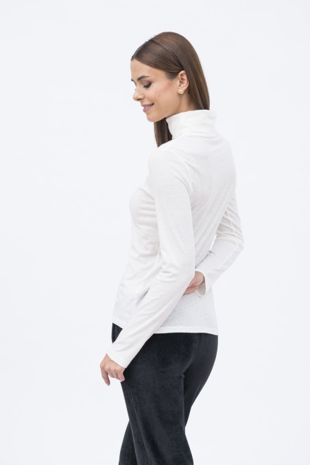 Majestic Filatures | T-shirt dolcevita nera a maniche lunghe in cotone e cashmere