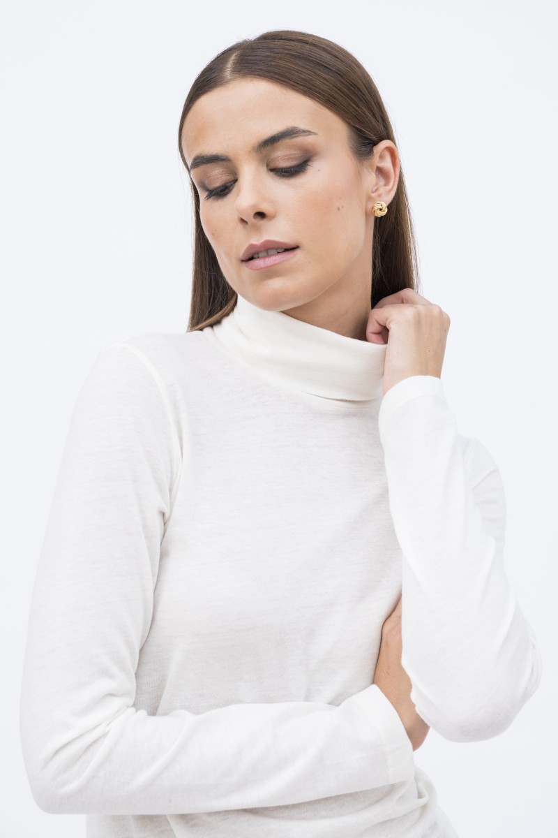 Majestic Filatures | T-shirt dolcevita nera a maniche lunghe in cotone e cashmere