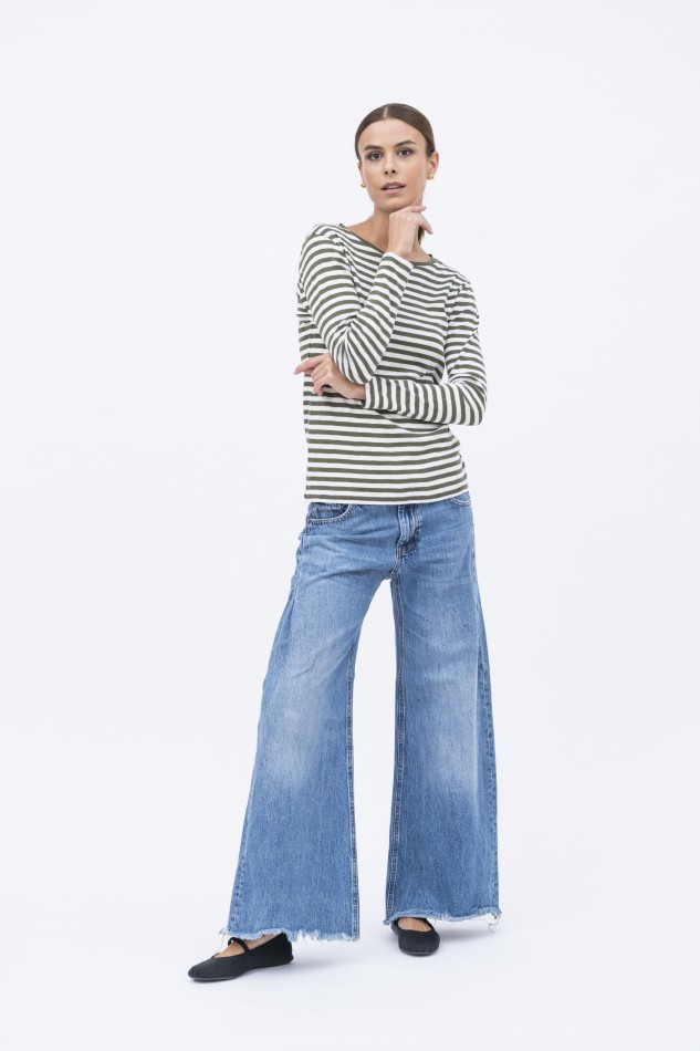 T-shirt a righe in cotone fiammato 2