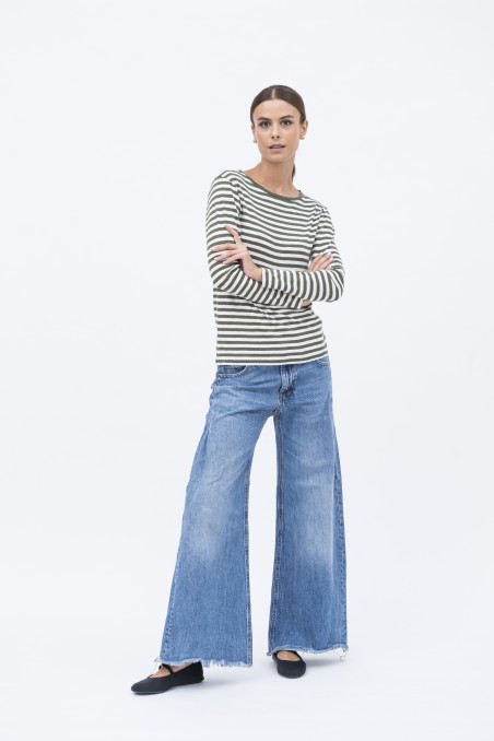 T-shirt a righe in cotone fiammato