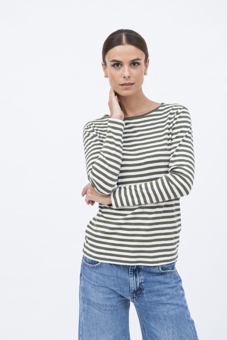 T-shirt a righe in cotone fiammato