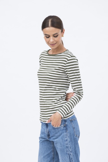 T-shirt a righe in cotone fiammato