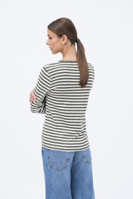 T-shirt a righe in cotone fiammato