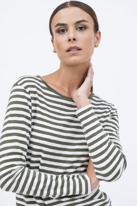 T-shirt a righe in cotone fiammato