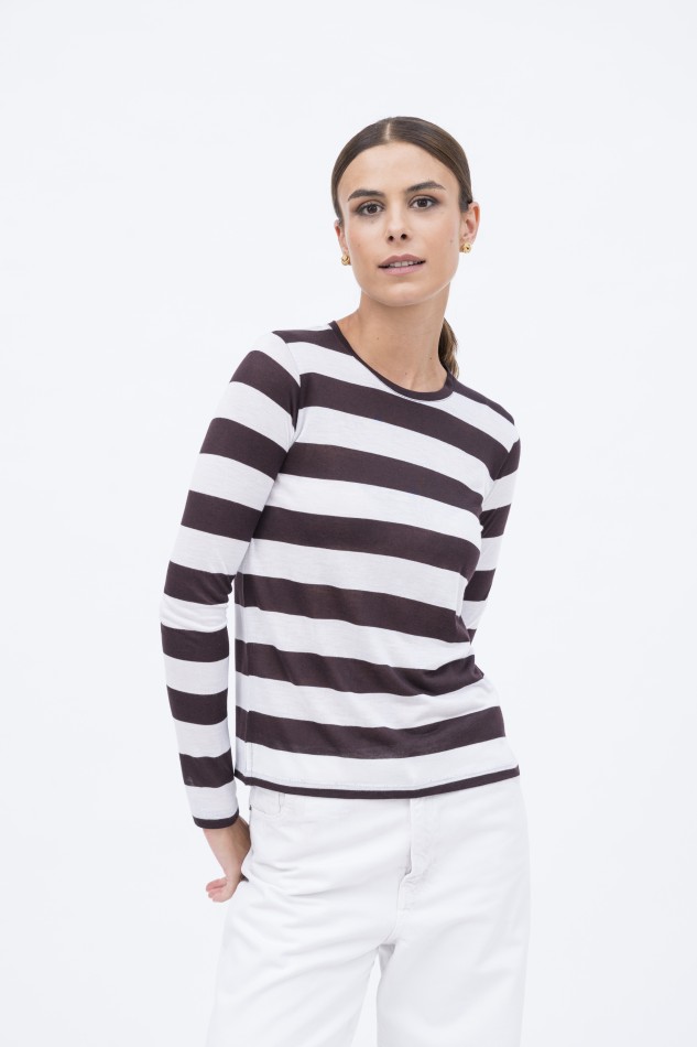 Majestic Filatures | T-shirt girocollo a righe in viscosa