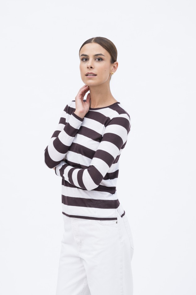 Majestic Filatures | T-shirt girocollo a righe in viscosa 2