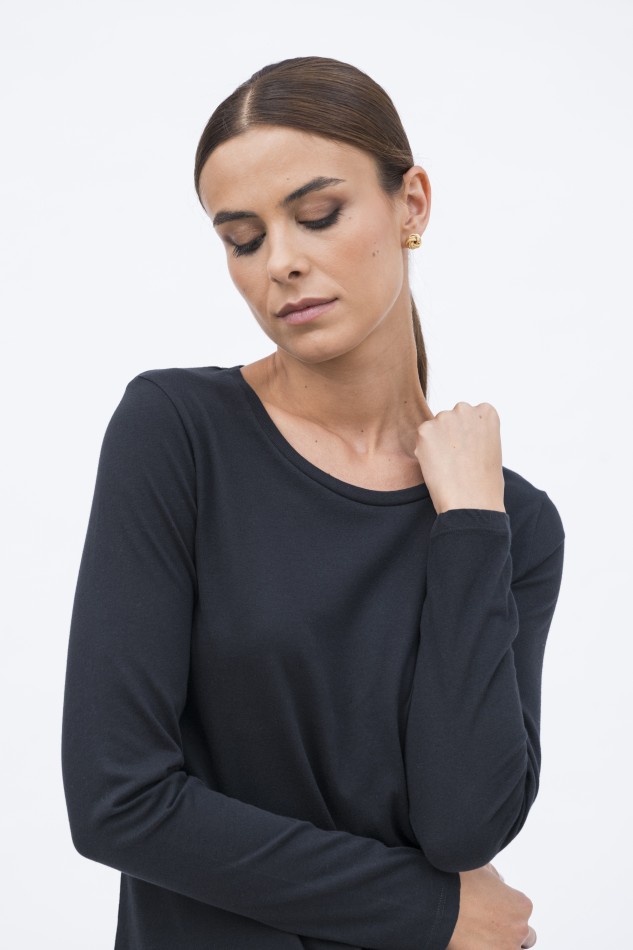 T-shirt basica a maniche lunghe in Cotone Deluxe