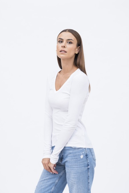 Majestic Filatures | T-shirt in viscosa a costine con scollo a V
