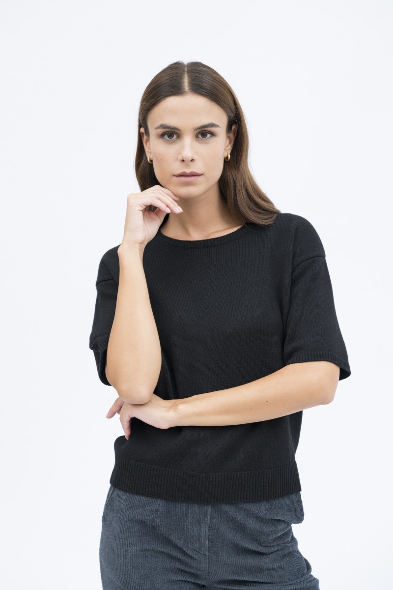 Majestic Filatures | Pullover girocollo maniche corte in 100% lana merinos