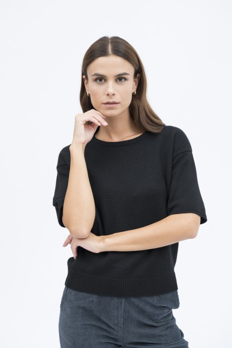Majestic Filatures | Pullover girocollo maniche corte in 100% lana merinos