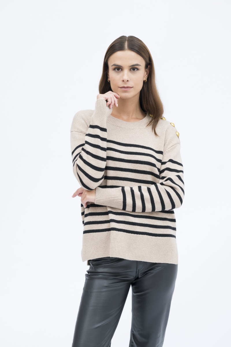 Majestic Filatures | Pullover girocollo in lana e cashmere righe