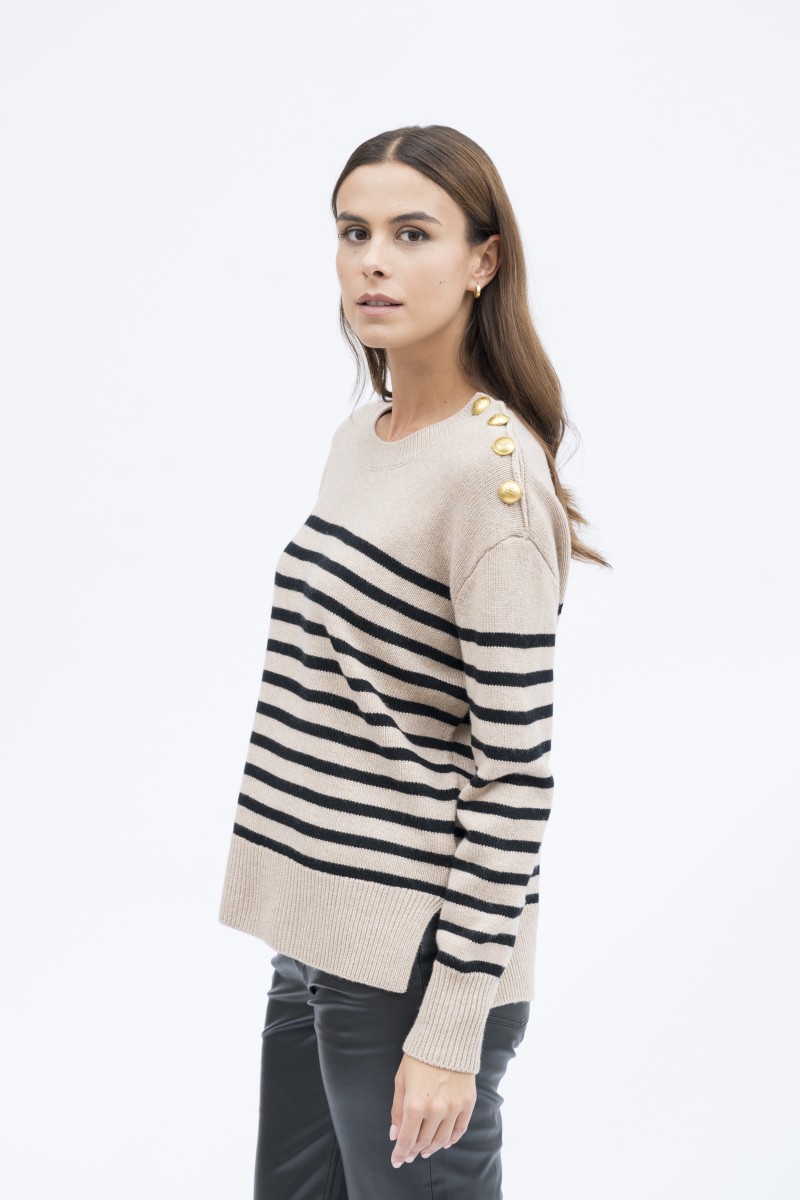 Majestic Filatures | Pullover girocollo in lana e cashmere righe