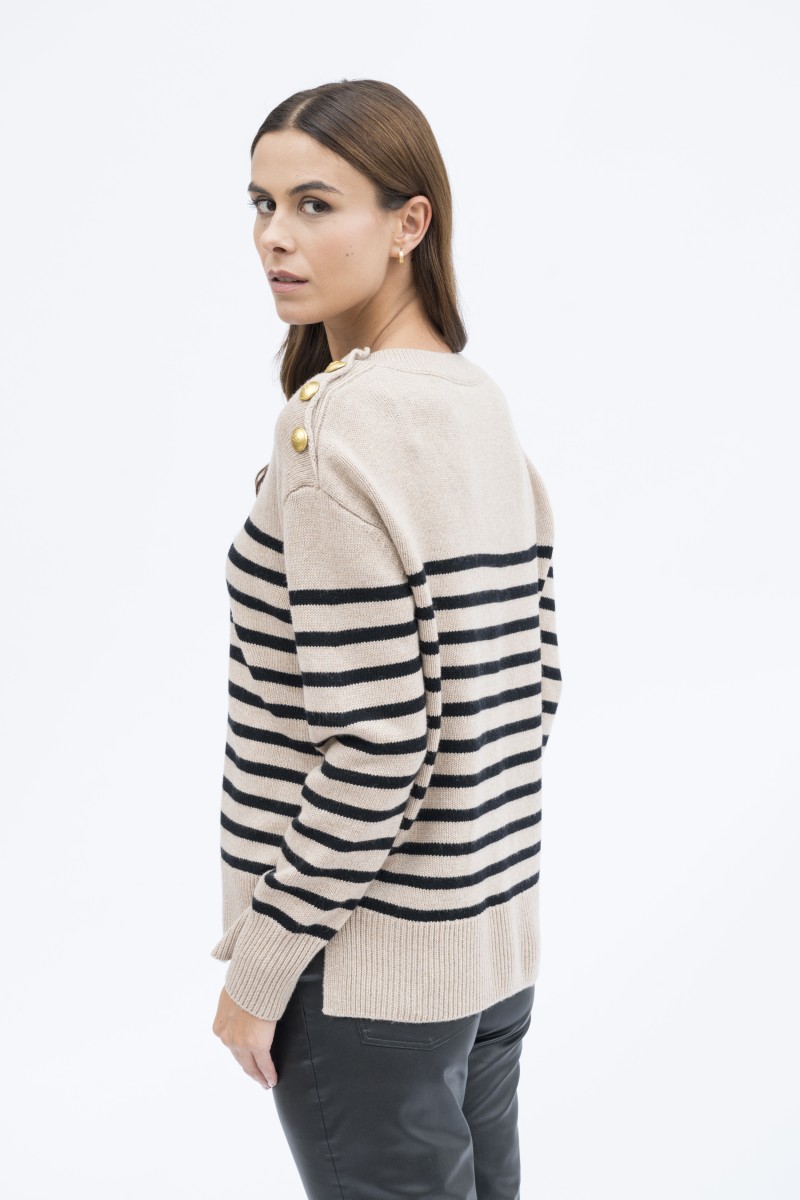 Majestic Filatures | Pullover girocollo in lana e cashmere righe