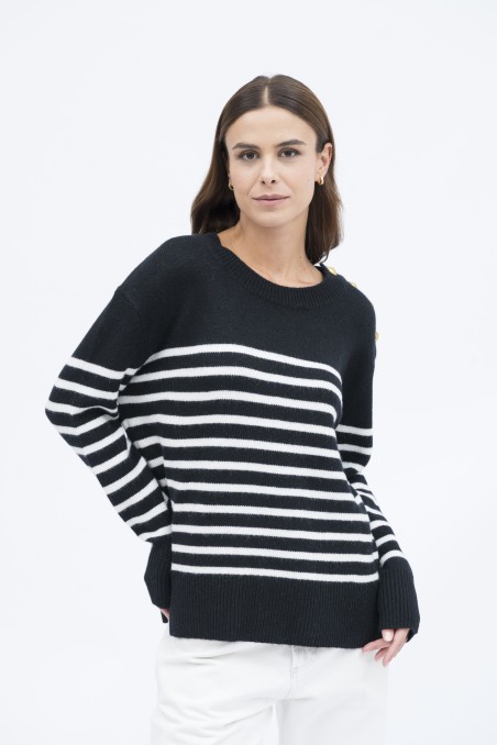 Majestic Filatures | Pullover girocollo in lana e cashmere righe