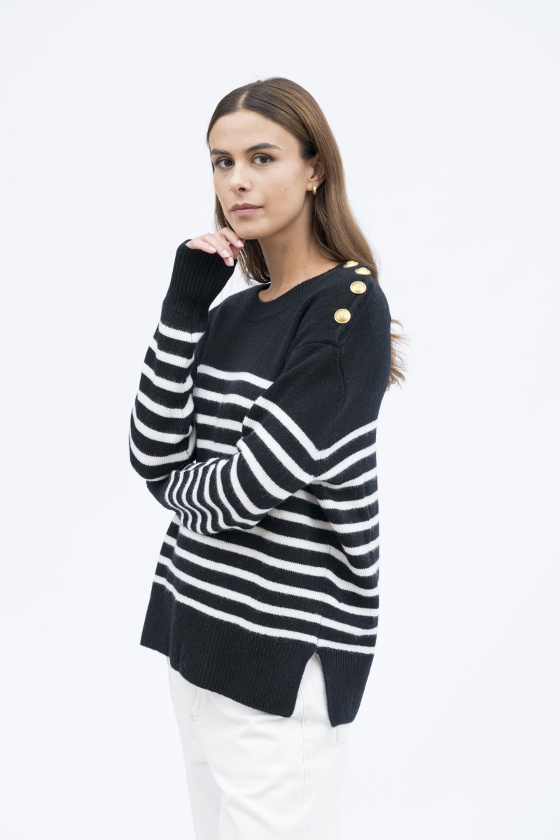 Majestic Filatures | Pullover girocollo in lana e cashmere righe