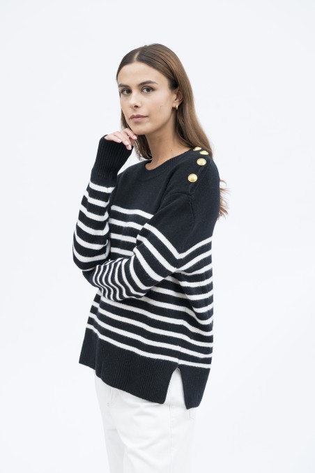 Majestic Filatures | Pullover girocollo in lana e cashmere righe