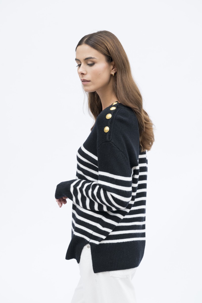 Majestic Filatures | Pullover girocollo in lana e cashmere righe