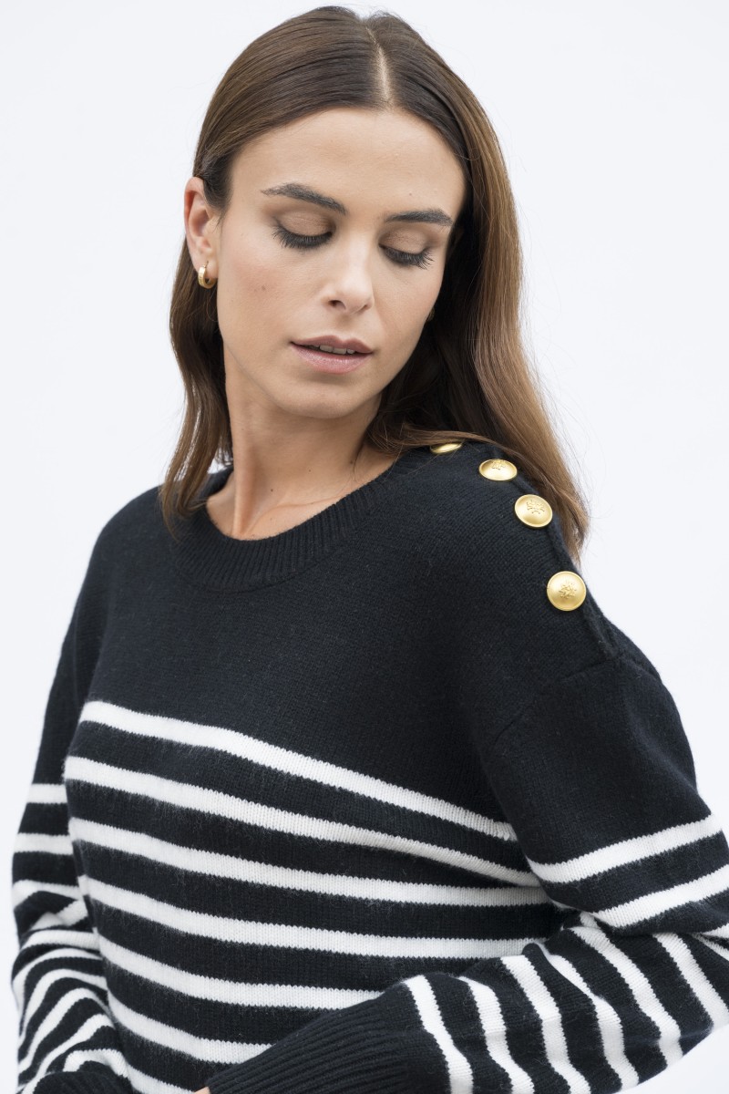 Majestic Filatures | Pullover girocollo in lana e cashmere righe