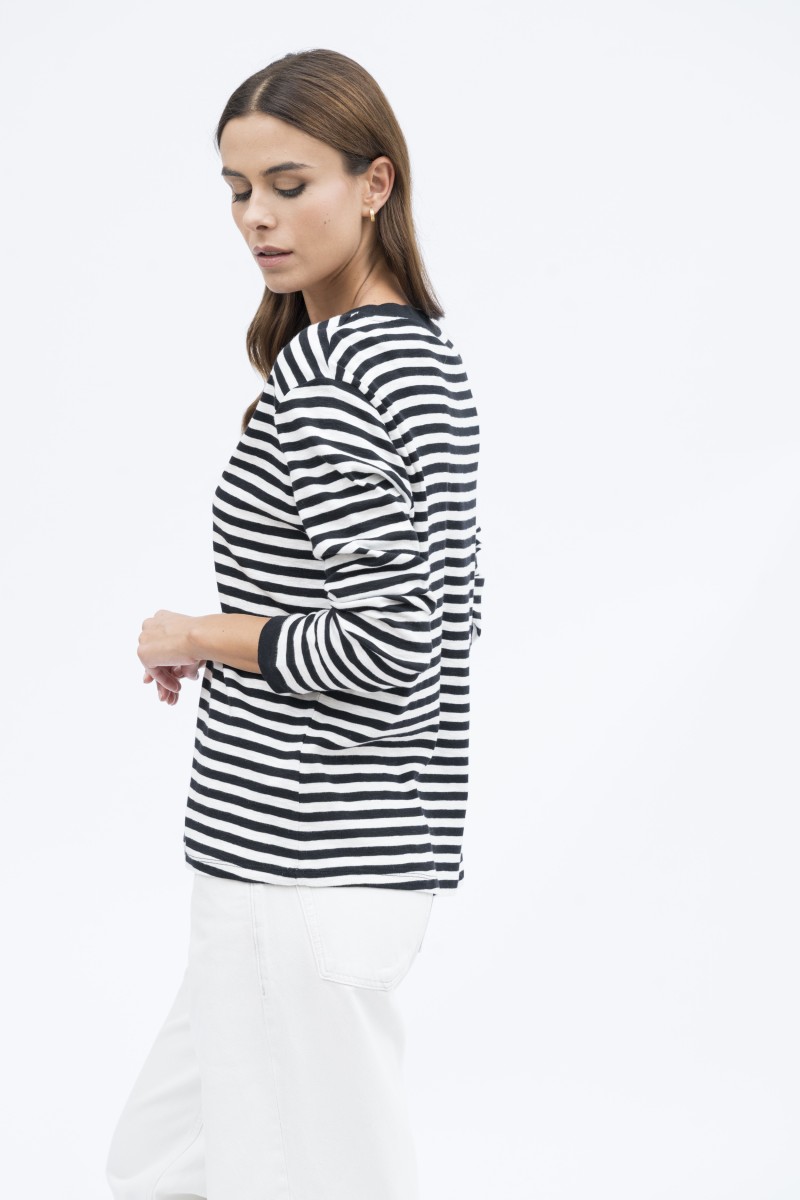 T-Shirt maniche lunghe scollo a V in cotone organico