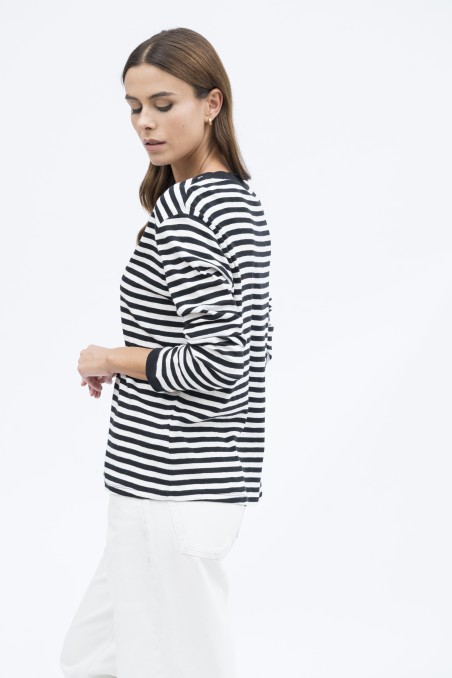 T-Shirt maniche lunghe scollo a V in cotone organico