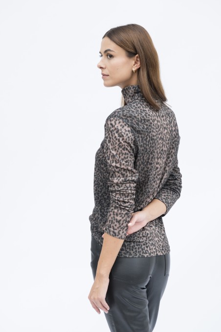 Majestic Filatures | T-shirt dolcevita in cotone e cashmere animalier