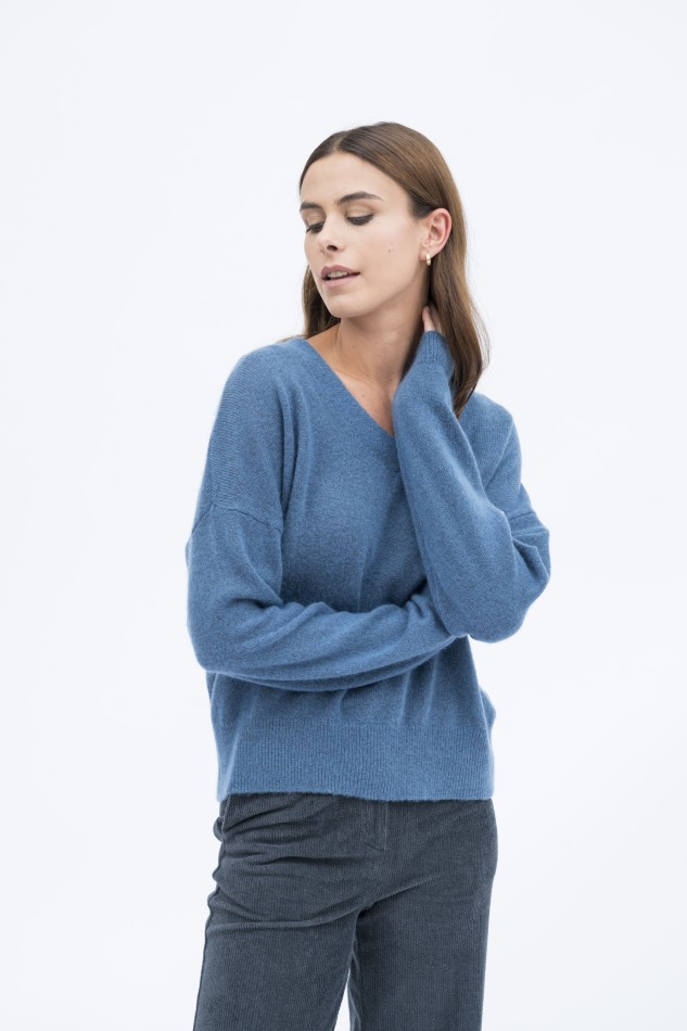 Majestic Filatures | Pullover scollo a V in lana cashmere e seta