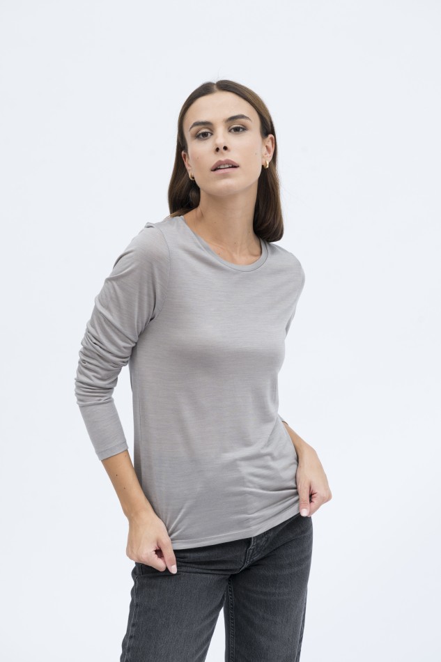 Majestic Filatures | T-shirt girocollo manica lunga lyocell e lana